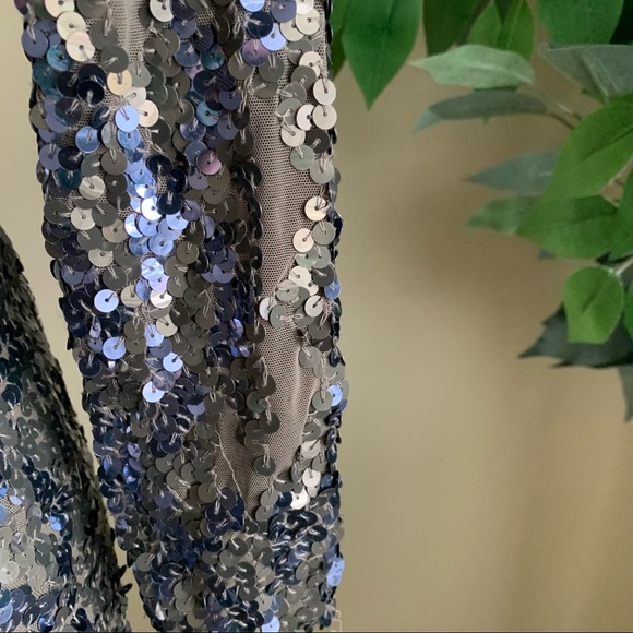 Alice + Olivia Nicky Sequin One-Shoulder Asymmetrical Dress Gray Sz 0 - Picture 12 of 16